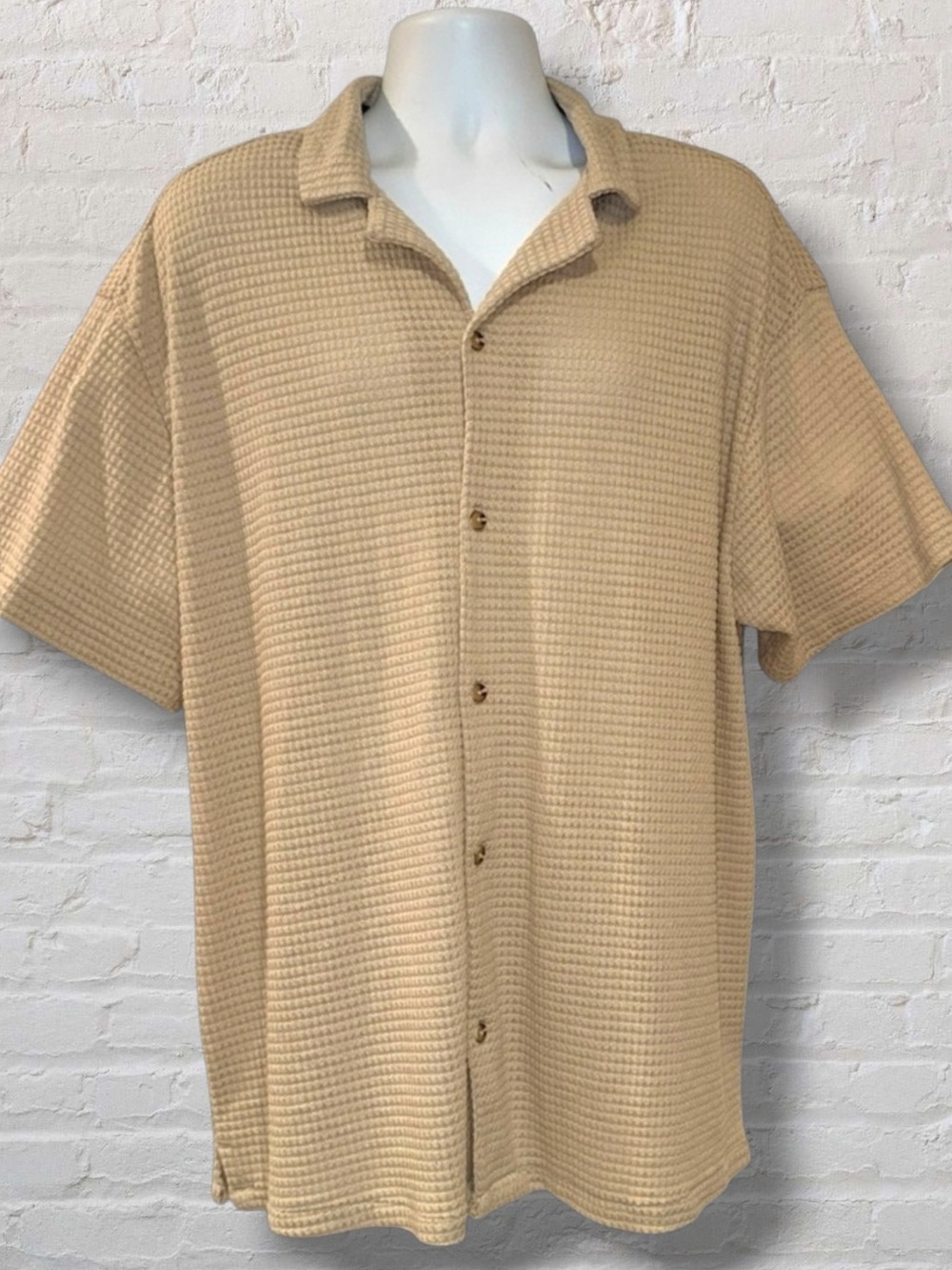 Malibu by Dril Clothing Co Waffle Knit Button Front Shirt 2XL Tan Short Sleeve